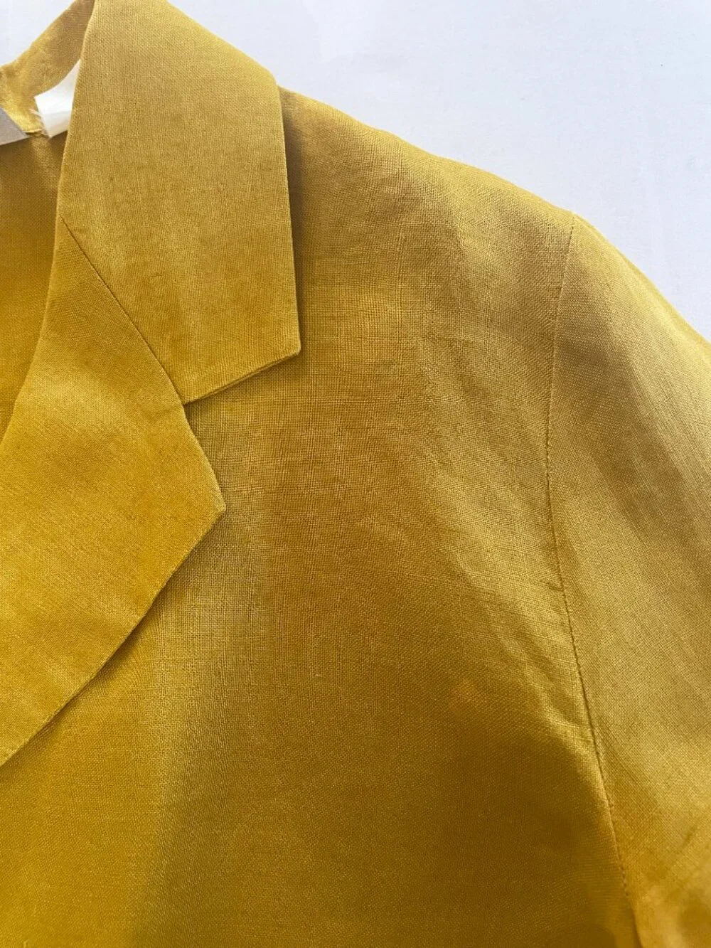 VTG Zara Woman Mustard Yellow 100% Ramie Pant Suit Long Jacket Slim Leg Size 8